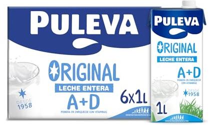 Puleva Original Leche Entera con Vitaminas A y D, Sin Gluten, Pack 6x1L