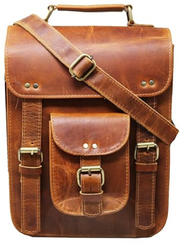 Jaald Leather messenger bag shoulder bag cross body vintage satchel for women men compatible with Ipad man purse and tablet