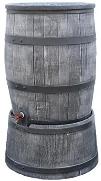 Regentonne anthrazit Roto 120 Liter holzoptik (Inkl. Deckel, Hahn und Aufsetzfuß) [Regentonnen, Regenwassertonne, Wassertank, Regentank]