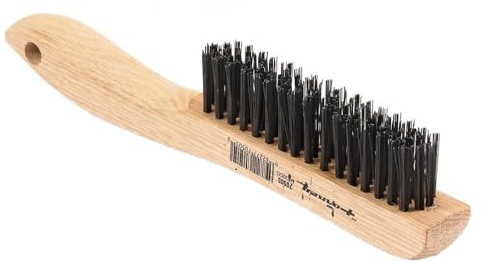 Forney 70505 Wire Scratch Brush, Carbon Steel with Wood Shoe Handle, 10-1/4-Inch-by-.014-Inch