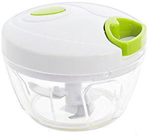 H&H Hand Chopper Tritatutto Manuale a Corda per Frutta e Verdura - Lame in Acciaio Inossidabile, Base Antiscivolo, Bianco/Verde Lime - Sminuzzatore Rapido e Efficace