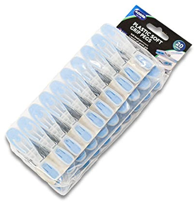 Addis Soft Clip Plastic Large Clothes Washing Line Pegs, Pack of 20, Blue Clear