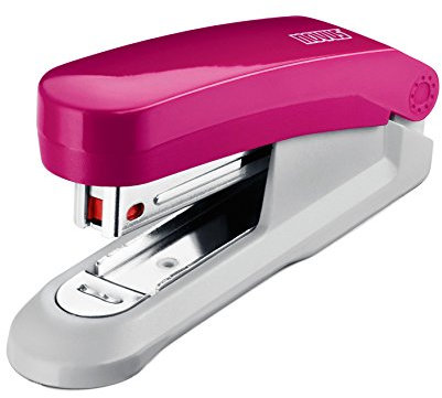Novus E 15 Heftgerät (15 Blatt Heftleistung, inkl. 200 Heftklammern und Klammerentferner, klein und handlich) pink glänzend