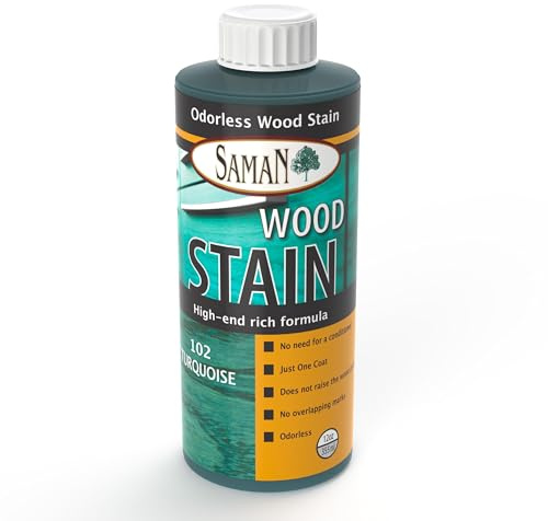 SamaN Interior Water Based Wood Stain - Natural Stain for Furniture, Moldings, Wood Paneling, Cabinets (Turquoise TEW-102-12, 12 oz)