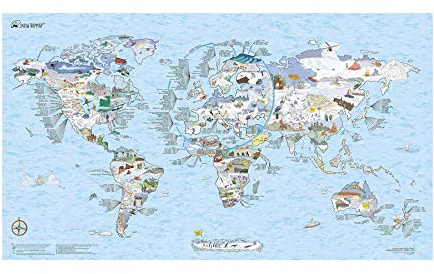 Snowtrip Map by Awesome Maps - Mapa mundial ilustrado para los aficionados al esquí y al snowboard - Reescribible - 97.5 x 56 cm