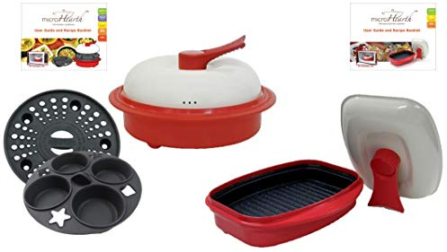 Microhearth Cookware Combo Set (Everyday Pan & Grill Pan) for Microwave Oven, Red