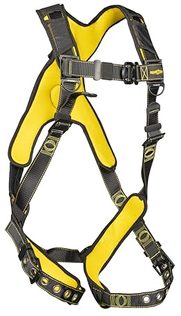 Guardian 21042 Cyclone Construction Harness with Comfort Shoulder Padding |OSHA & ANSI Compliant | Black/Yellow | M-L