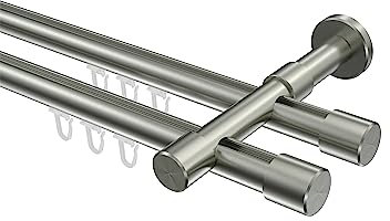 Interdeco Innenlauf Gardinenstangen Edelstahl-Optik 2-läufig 20 mm Ø Prestige Santo, 400 cm