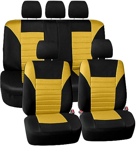 FH GROUP Car Seat Covers Full Set 3D Air Mesh - Universal Fit, Automotive Seat Covers, Low Back Seat Cover, Airbag Compatible, Split Bench Rear Seat, Washable Car Seat Cover for SUV, Sedan Yellow