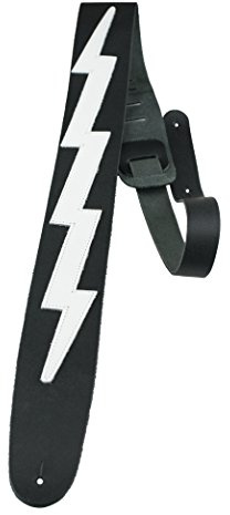 Perri's Leathers Ltd. - Gitarrrem - Läder - Den berömda kollektionen - Blixt - Svart/Vit - Justerbar - För Akustiska/Elgitarrer - Tillverkad i Kanada (BLB-218)