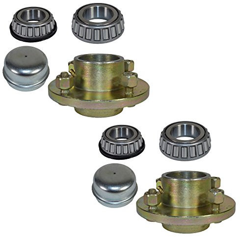 AB Tools Pair Of Trailer Cast Wheel Hub 4 PCD 1 Taper Bearing 4 Stud With Nuts And Cap