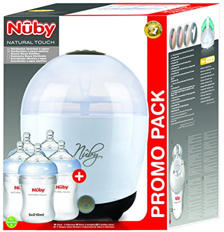 Nuby NTVP31 - Vaporisator One-Touch für bis zu 5 Flaschen und Zubehör/Aktionsset: inklusiv 5 Silikonflaschen, 210 ml