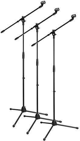 3x SET McGrey MBS-01 Mikrofonständer mit Galgen und Mikrofonklemme (Schwenkarm, höhenverstellbar bis ca. 154 cm, Dreibein, Kabelklemmen, Länge Galgen ca. 75 cm) schwarz