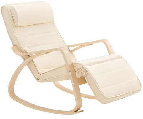 SoBuy Rocking Chair Relax Lounge Chair with Cushion Recliner with Headrest and Adjustable Footrest Beige FST16-W