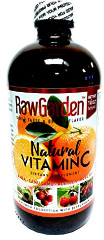Raw Garden Natural Liquid Vitamin C with Rose Hip,Amla,Camu Camu, Acerola, 1 Pack 16 OZ Glass Bottle