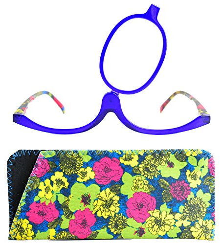 Mini Brille - Make-Up Glasses with Flip Lens (Blue), Fashionable Magnifying Make Up Aid with FREE Case +2.50 Magnification
