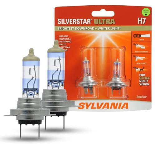 SYLVANIA - H7 SilverStar Ultra - High Performance Halogen Headlight Bulb, High Beam, Low Beam and Fog Replacement Bulb, Brightest Downroad with Whiter Light, Tri-Band Technology (Contains 2 Bulbs)