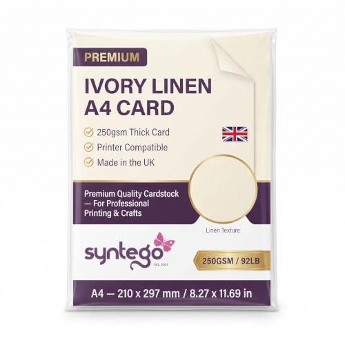 Syntego A4 ark elfenben linne kort sidenväv texturerat A4-kort 250 gsm (50)