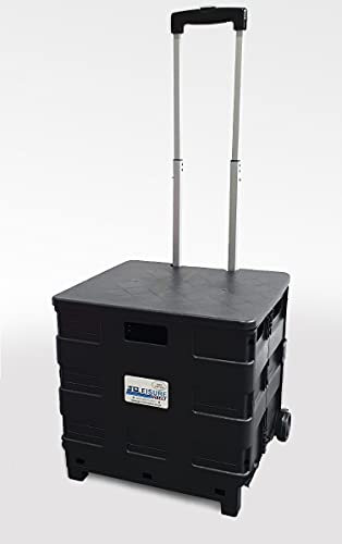 NEW BLACK LARGE FOLDING FOLDABLE TEACHER SCHOOL COLLEGE BOOKS CAMPING BOOT TRUNK CART CRATE TROLLEY 35KG FOLDABLE + LID