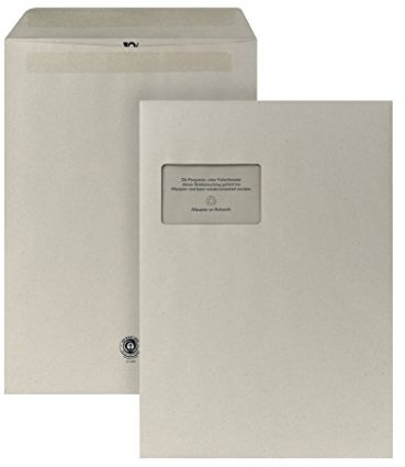 POSTHORN Versandtasche C4 (250 Stück), selbstklebende Versandtaschen mit Fenster, Blauer Engel zertifizierte Versandtaschen aus 100% Recycling Papier, grau, 324 x 229 x1 mm, 90g/m²