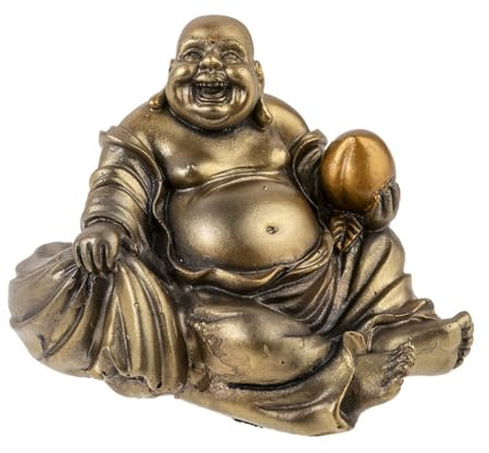 lachineuse - Skrattande sittande Buddha-staty - Buddhastaty 10 cm bronsfärg - Feng Shui dekoration - kinesisk Zen deco objekt för interiör, vardagsrum, kontor - presentidé Kina Asien lyckobringare