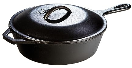 Lodge 3 litre / 3.2 quart Pre-Seasoned Cast Iron Deep Round Skillet/Frying Pan with Lid