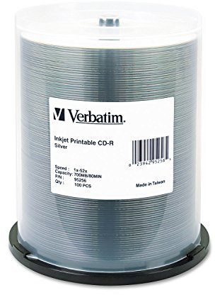 Verbatim CD-R 700 MB 52X Silver Inkjet Print Media Disc - Disco grabable para Impresora (100 Unidades)