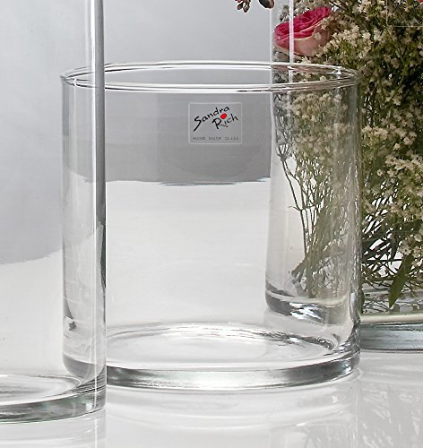 Sandra Rich, vaso di vetro cilindrico trasparente, collezione Cyli, tagliato a caldo, con diametro di 15 cm, Vetro, clear, 15 cm