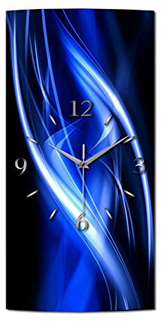 Kreative Feder Abstrakt Blau Metallic Designer Funk Wanduhr Funkuhr modernes Design * Made in Germany* WAG115FL * leise kein Ticken (80x40cm)