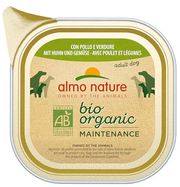 almo nature Bio Organic Maintenance, Alimento Umido per Cani Adulti con Pollo e Verdure - Confezione da 3.2 kg (32 x 100 g)