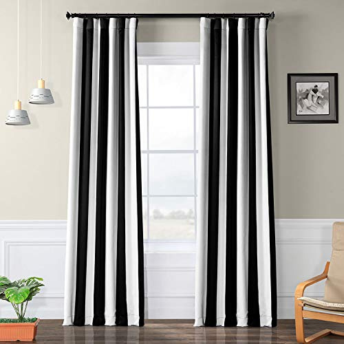 HPD Half Price Drapes Horizontal Striped Room Darkening Curtains for Living Room & Bedroom (1 Panel), 50W X 84L, Awning Black & White