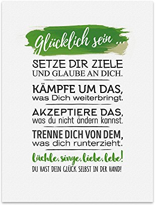 TypeStoff Kunstdruck, Poster mit Spruch – GLÜCKLICH SEIN – Typografie-Bild auf hochwertigem Karton - Plakat, Druck, Print, Wandbild - KD-00105-L