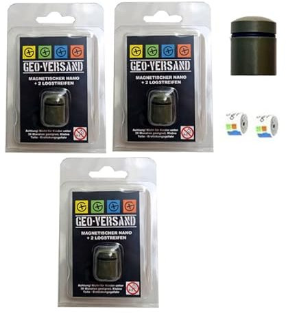 3 x magnetischer Nano grün incl.6 wasserfestem Logstreifen für 37 Logs Geocaching Versteck magnetisch - neodym
