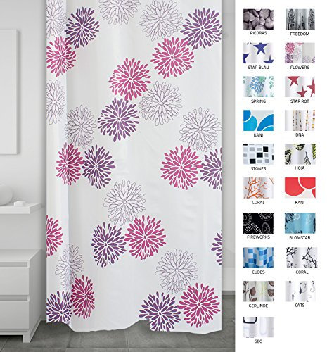 Ridder 403060 Duschvorhang Textil ca. 180 x 200 cm, Sandra, Weiß-lila-rosa