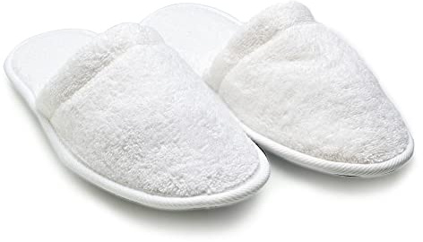 Arus Mens Turkish Terry Cloth Cotton Slippers for Spa and Bath White, Large Wide