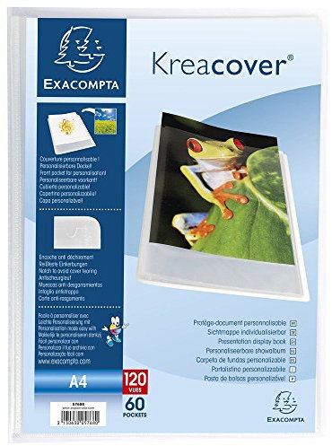 Exacompta 5768E Kreacover Sichtmappe (aus PP, DIN A4, 21 x 29,7 cm, mit 60 Hüllen) 1 Stück kristall