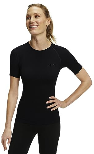 FALKE Damen Baselayer-Shirt Warm Round Neck W S/S SH Funktionsgarn Schnelltrocknend 1 Stück, Schwarz (Black 3000), M