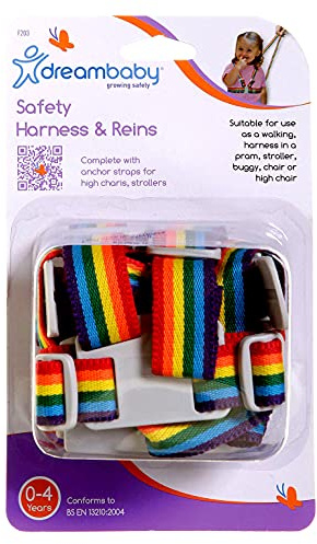 Dreambaby Toddlers Safety Walking Harness & Reins - with Anchor Straps for High Chair, Strollers, Buggy & Pram - Suitable for Ages 6 months to 4 years - Model G203