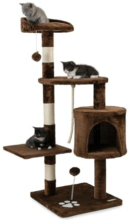 lionto Cat Tree with Cave, Scratching Posts, 4 Levels, 112 cm, Brown