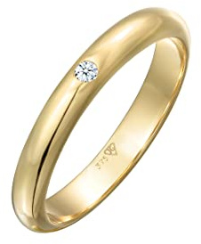 Elli Premium Anello Fede Nunziale da Donna in Oro Giallo 9K con Diamante 0.03ct, Misura 14