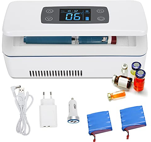 CGOLDENWALL Insulin-Kühlbox mit 2 Batterien Tragbare Elektrische Portable Cooler Intelligente Mini-Kühlschrank mit Große Kältetechnik Raum175 * 60 * 26 mm für Medizinische Kühltasche für Reise