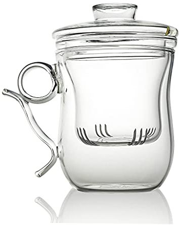 The Exotic Teapot Glass Infuser Mug Cup, 350ml, Removable Filter Strainer for Loose Tea, Ultra Clear Glass Mug, Drip Catcher Lid