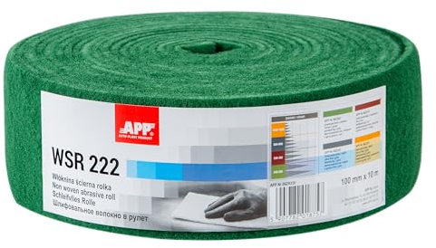 APP WS 222 - Rouleau de non-tissé abrasif, 100 mm x 10 m, vert | Abrasif non tissé pour ponceuse bois, métal, acier et inox | Laine à poncer à gros grains, grain : 240-280