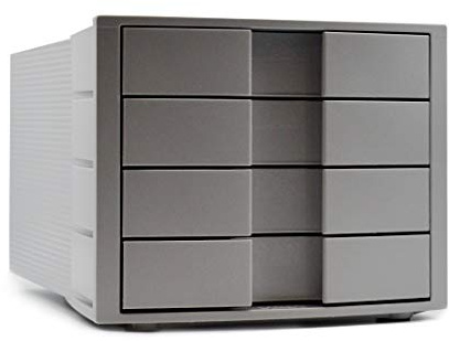 HAN Schubladenbox IMPULS 1010-X-11 in Lichtgrau / Stapelbare Sortierablage mit 4 großen, geschlossenen Schubladen für DIN A4/C4 / inkl. Beschriftungsschilder