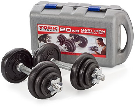 York Fitness Cast Chrome Dumbbell Spinlock - Adjustable Dumbbell Free Weights Set Perfect Hand Weights for Bodybuilding Weightlifting Barbell Weights Home Gym Equipment (Pack of 2) - Black, 20kg