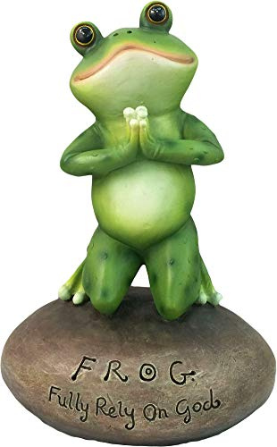 DWK 6.5 Blessed Assurance Inspirational Cute Praying Frog On Rock Statue Novelty Collectible Frog Figurine Christian Religious Garden Decor