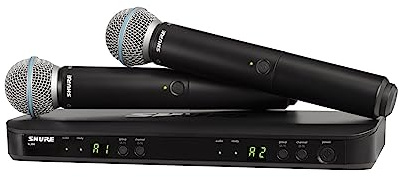 Shure BLX288/B58 Microfoni wireless UHF per chiesa, karaoke e voci, Durata batteria 14 ore, raggio 100 m Include 2 microfoni vocali BETA 58A, ricevitore doppio canale Banda T11
