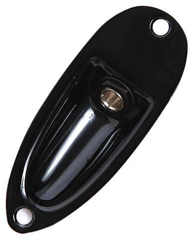 Musiclily Boat Style 1/4 Loaded Guitar Output Mono Jack Input Plug Socket Plate for Fender Strat Stratocaster ST Style Electric Guitar, Black(Pack of 2)