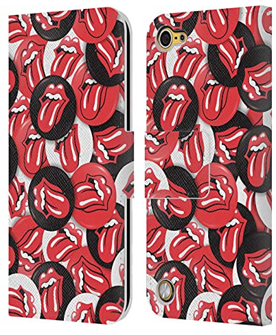 Head Case Designs Officially Licensed The Rolling Stones Tongue Classic Button Pattern Licks Collection Leather Wallet Case Compatible with Apple iPod Touch 5G 5th Gen