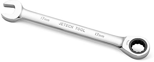 Jetech 17mm Clé mixte à cliquet - Clé polygonale en acier de qualité industrielle Cr-V au fini chrome poli